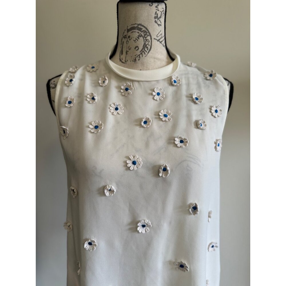 Anthropologie Vanessa Virginia Sheer Ivory Daisy Appliqué Blouse Shirt S - Picture 9 of 9